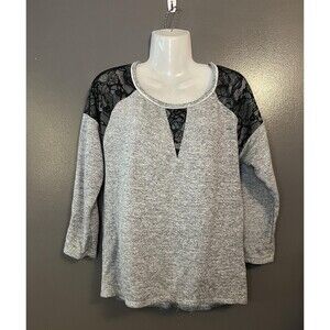 dom T-SHIRT Shirt Womens Medium Gray Black Lace Raglan 3/4 Sleeve Made in USA